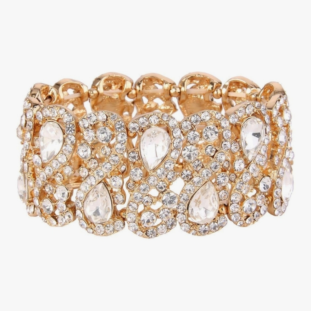 Gold Crystal Statement Bracelet Women Jewelry Wedding Prom Evening